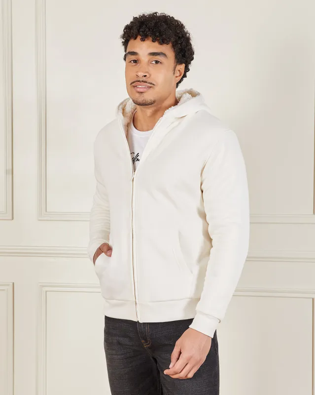 Men Ivory Faux Fur Lined Hooded Sweatshirt sold by Redtag