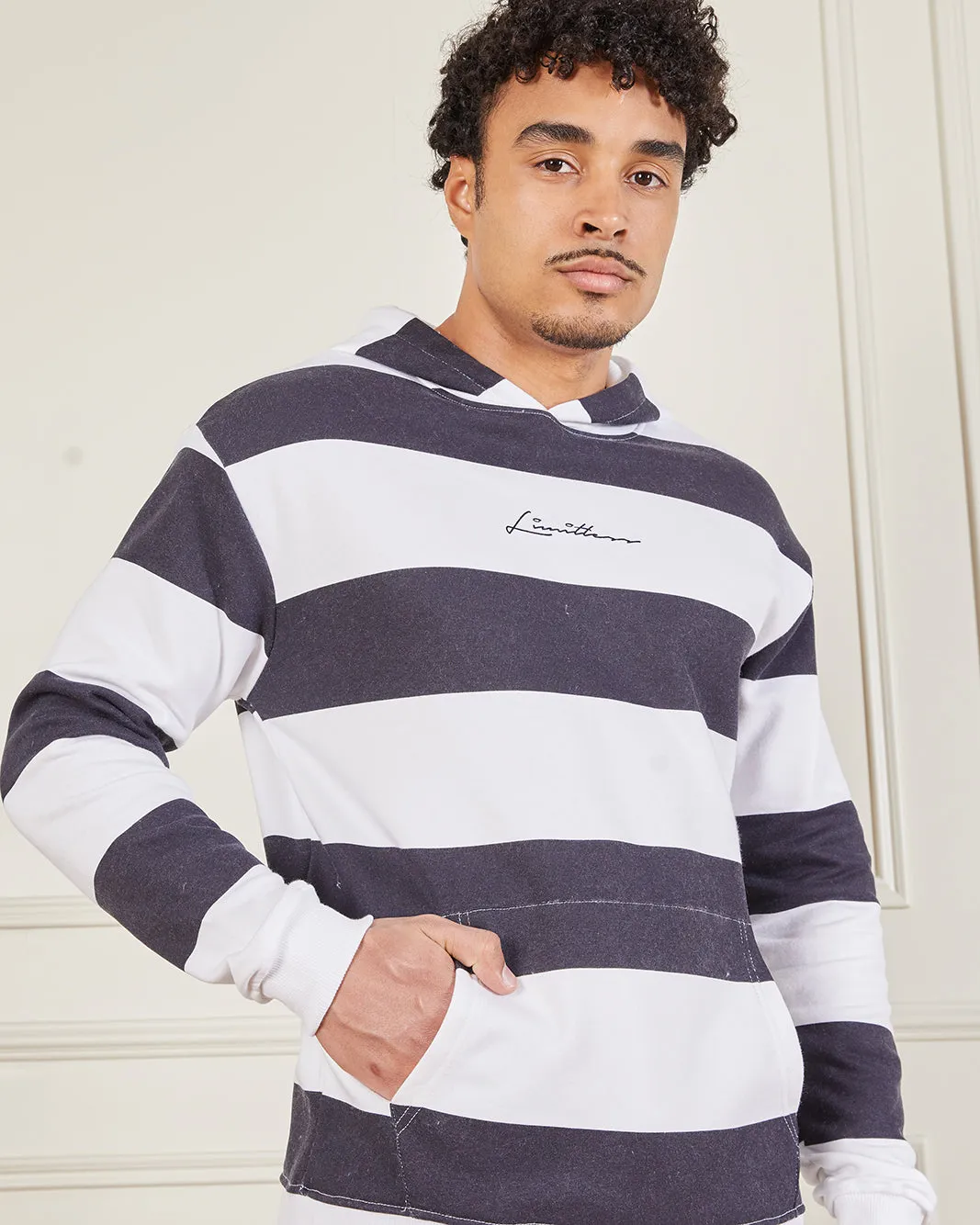 Men Navy And White Striped Hooded Sweatshirt sold by Redtag product image thumbnail 4