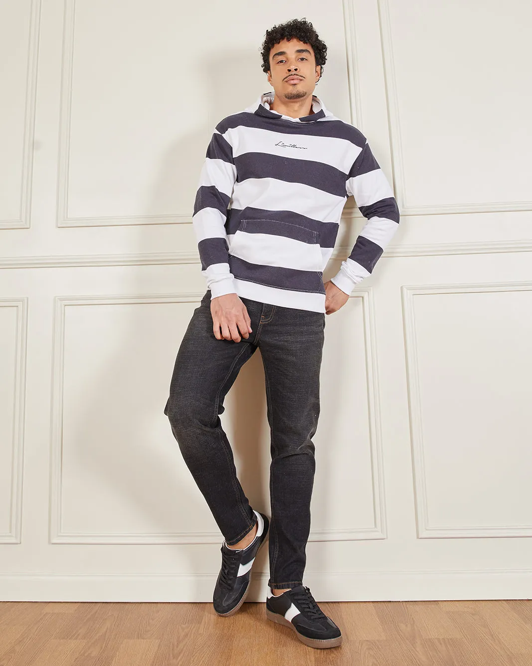 Men Navy And White Striped Hooded Sweatshirt sold by Redtag product image thumbnail 5