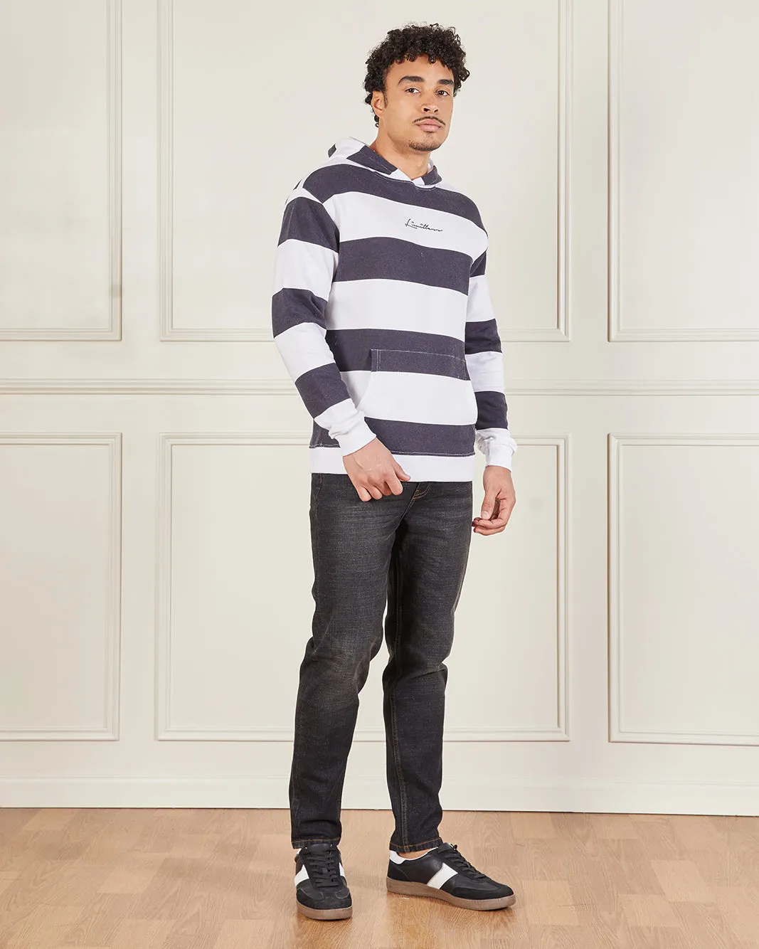 Men Navy And White Striped Hooded Sweatshirt sold by Redtag product image thumbnail 2