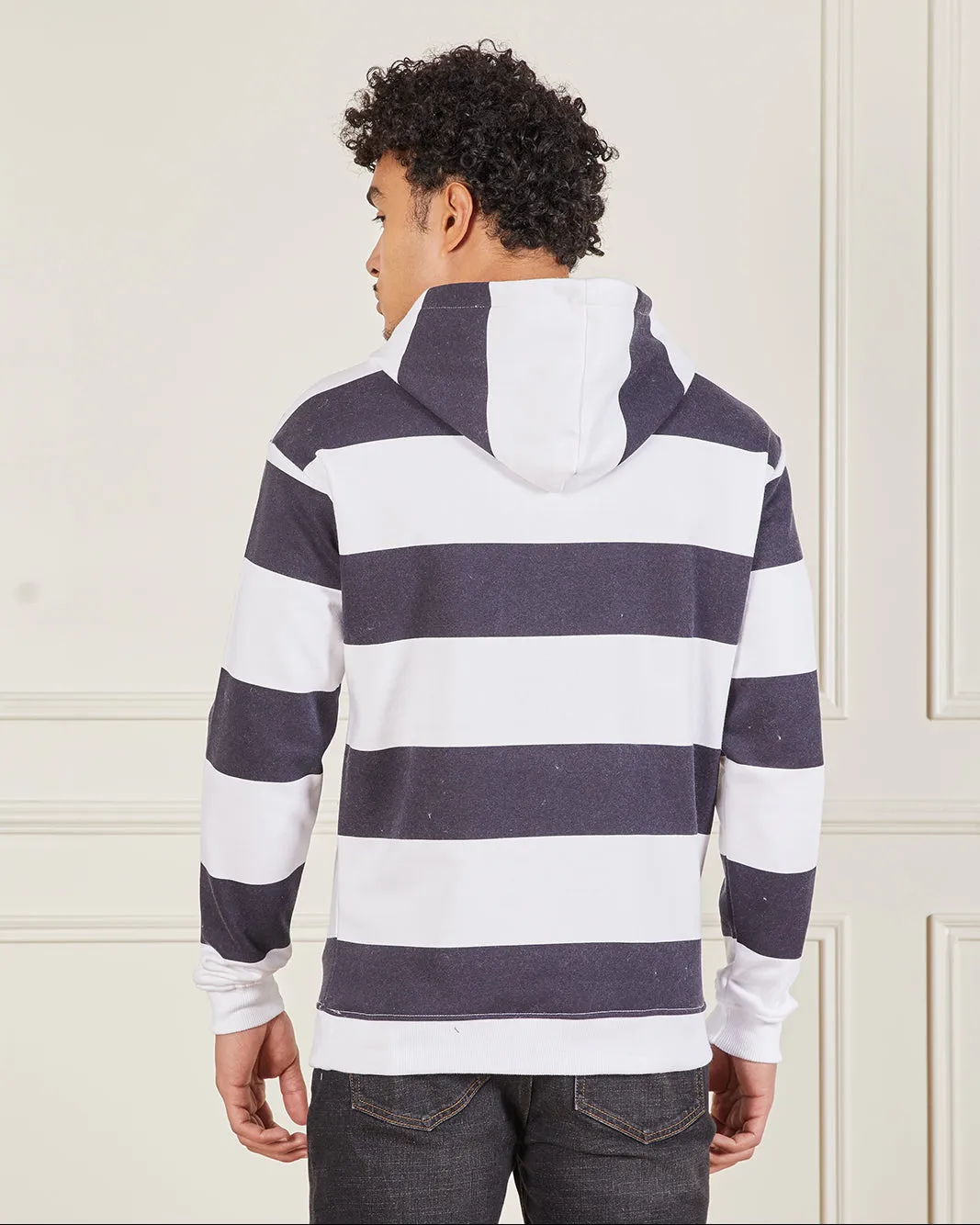 Men Navy And White Striped Hooded Sweatshirt sold by Redtag product image thumbnail 3