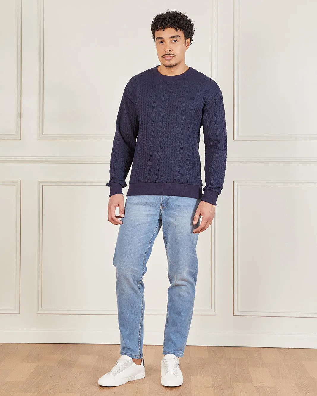 Men Navy Jacquard Crew Neck Sweatshirt sold by Redtag product image thumbnail 2