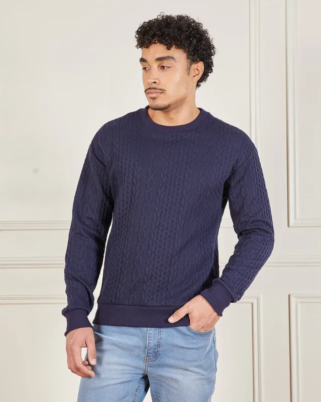 Men Navy Jacquard Crew Neck Sweatshirt sold by Redtag