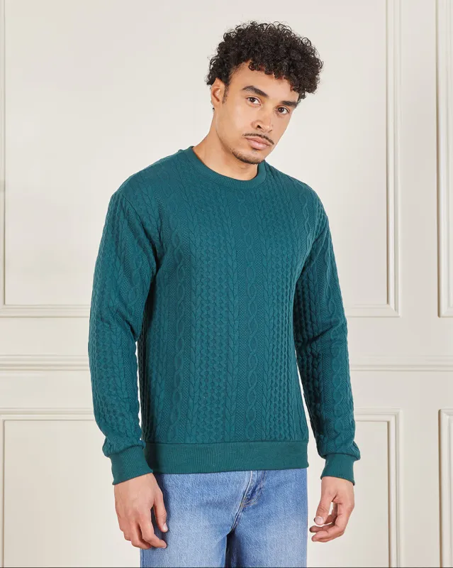 Men Green Jacquard Crew Neck Sweatshirt sold by Redtag