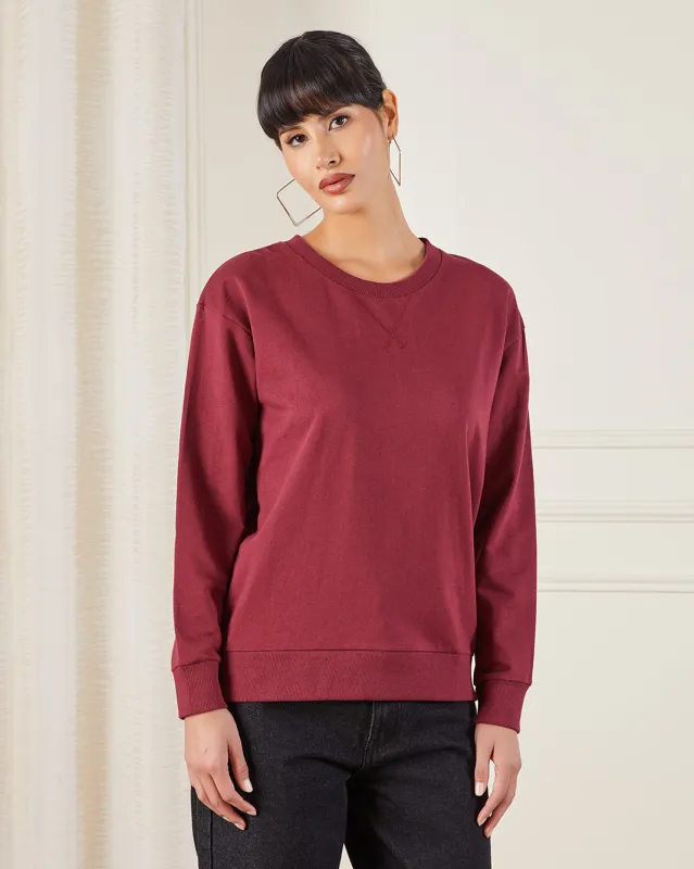 Women Burgundy Plain Active Sweatshirt sold by Redtag