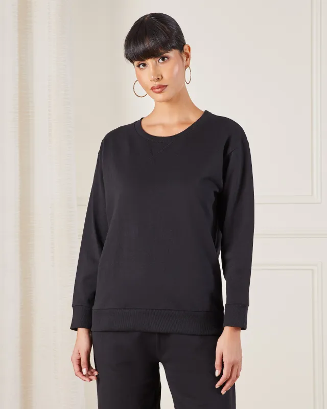 Women Black Plain Active Sweatshirt sold by Redtag
