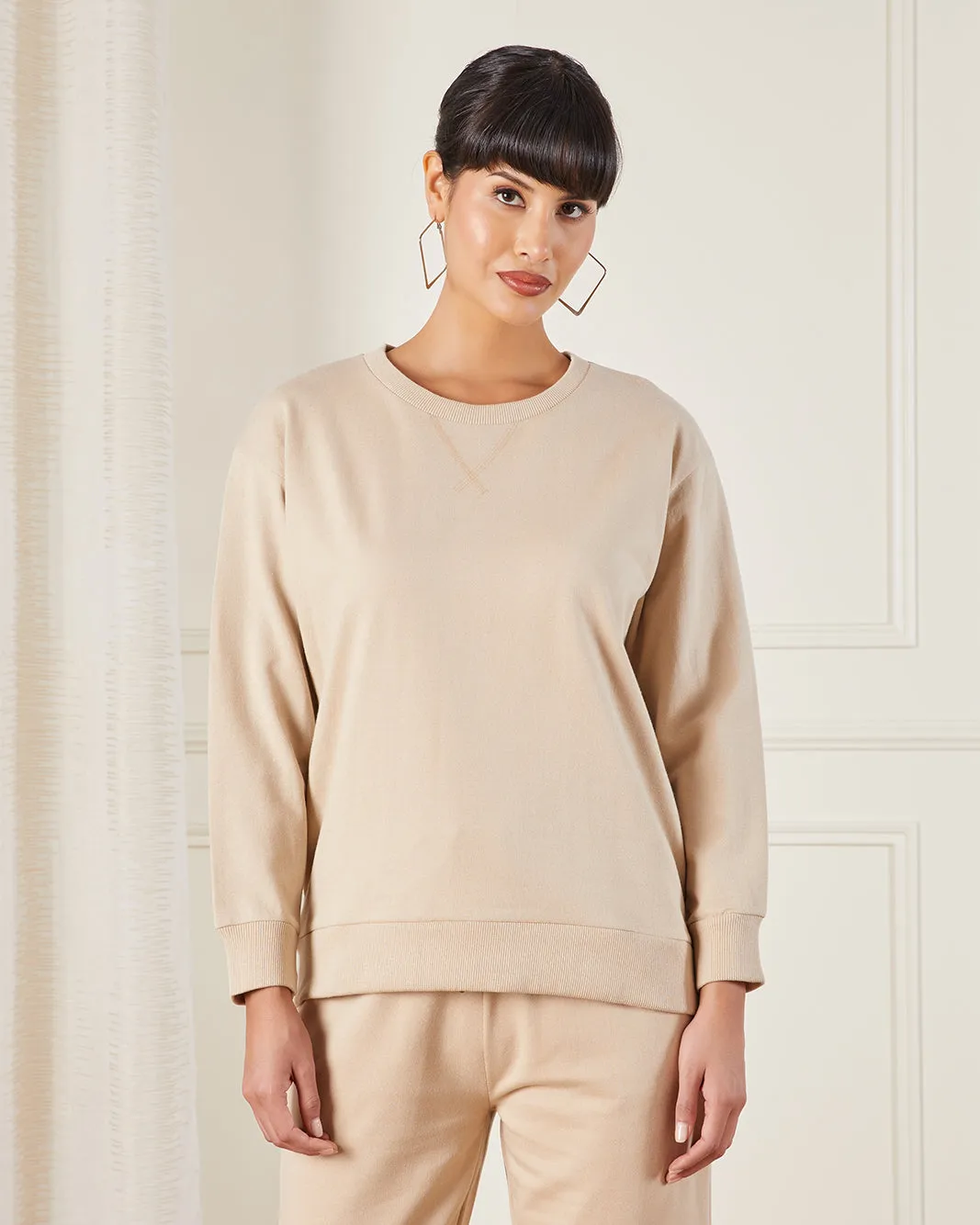 Women Beige Plain Active Sweatshirt sold by Redtag