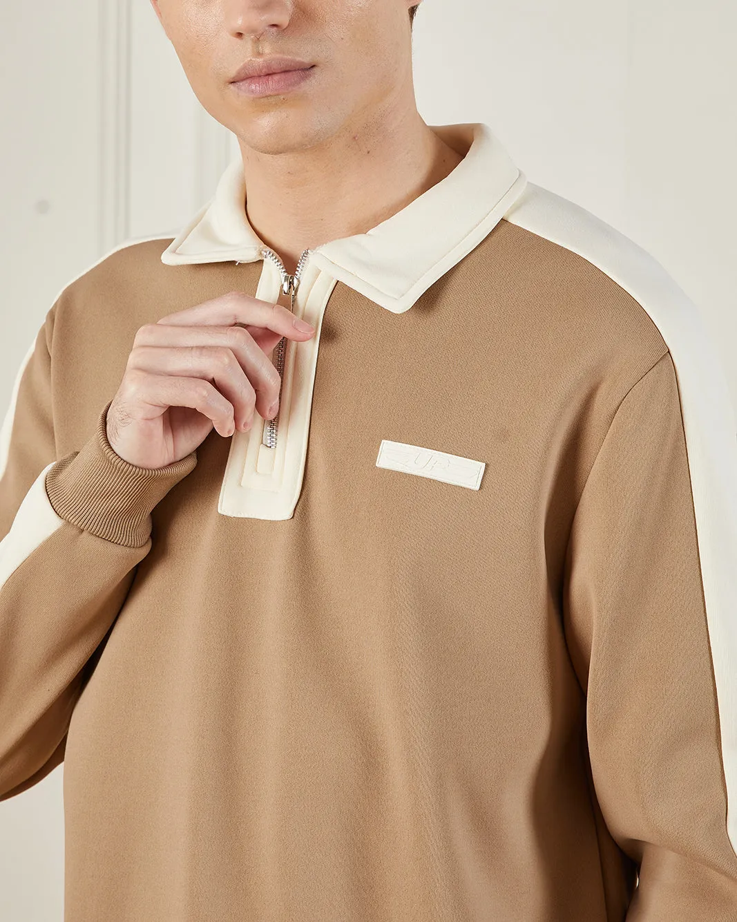 Men Beige Polo Collar Sweatshirt sold by Redtag product image thumbnail 4
