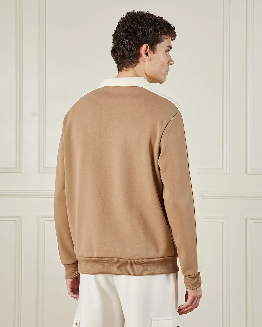 Men Beige Polo Collar Sweatshirt sold by Redtag product image thumbnail 3