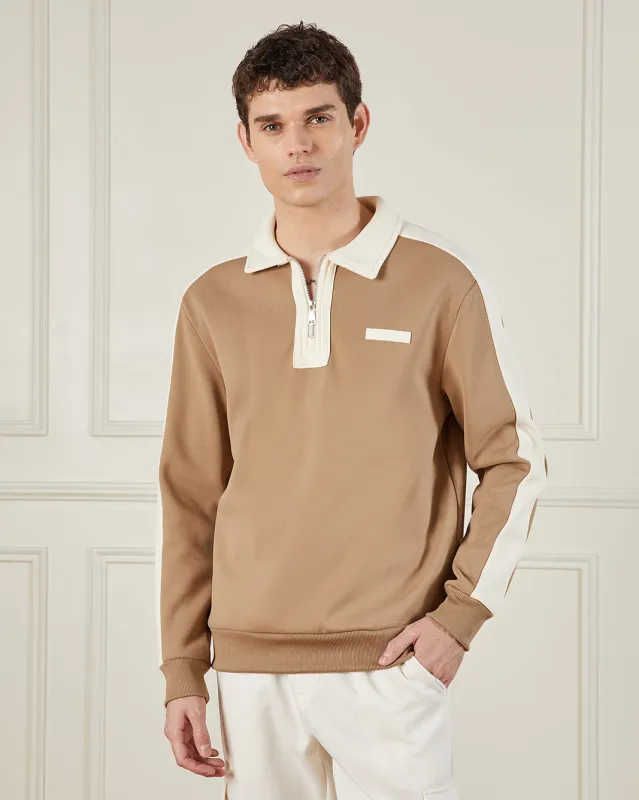 Men Beige Polo Collar Sweatshirt sold by Redtag
