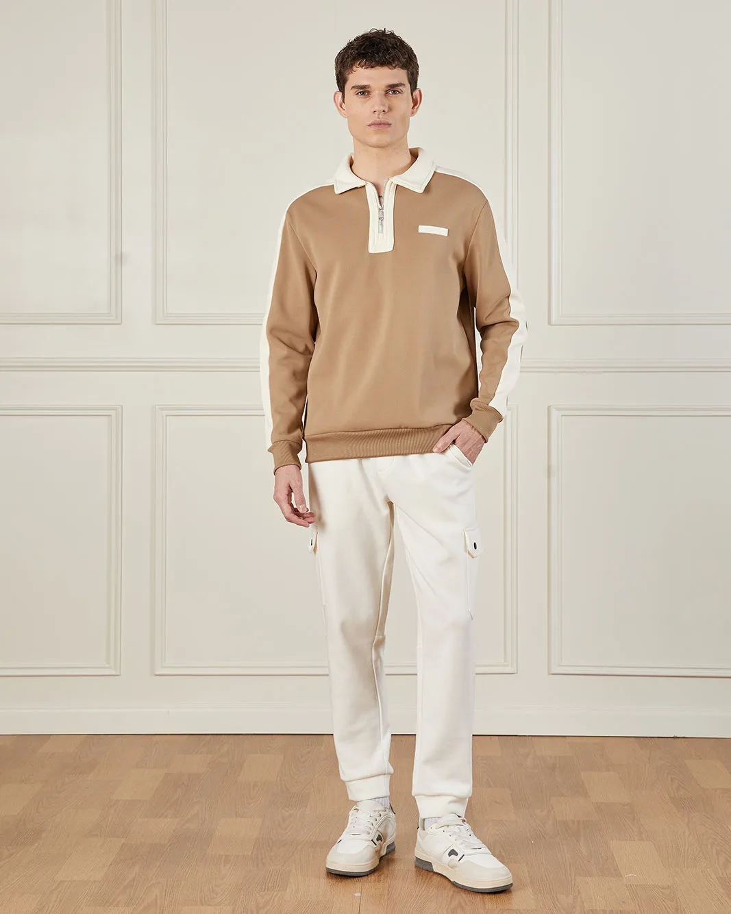 Men Beige Polo Collar Sweatshirt sold by Redtag product image thumbnail 2