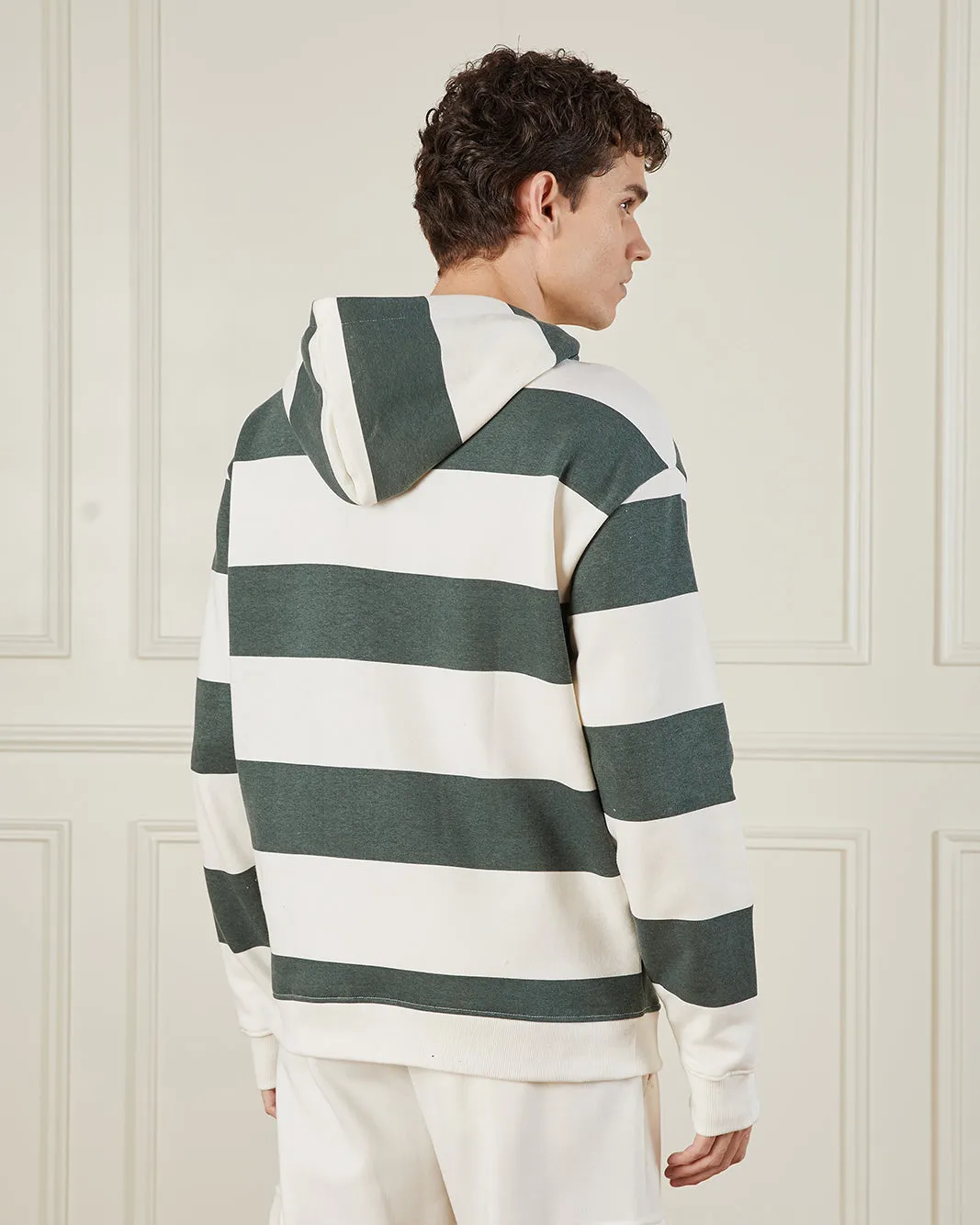 Men Green And White Striped Hooded Sweatshirt sold by Redtag product image thumbnail 3