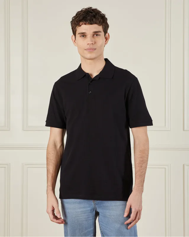 Men Black Basic Polo Shirt sold by Redtag