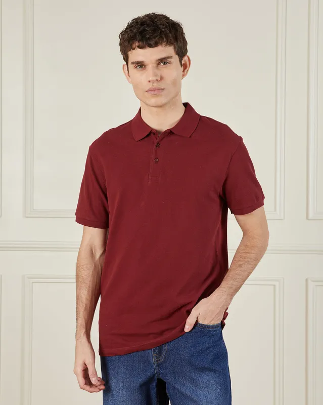 Men Burgundy Basic Polo Shirt sold by Redtag