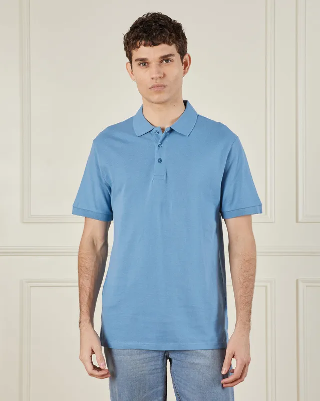 Men Blue Basic Polo Shirt sold by Redtag