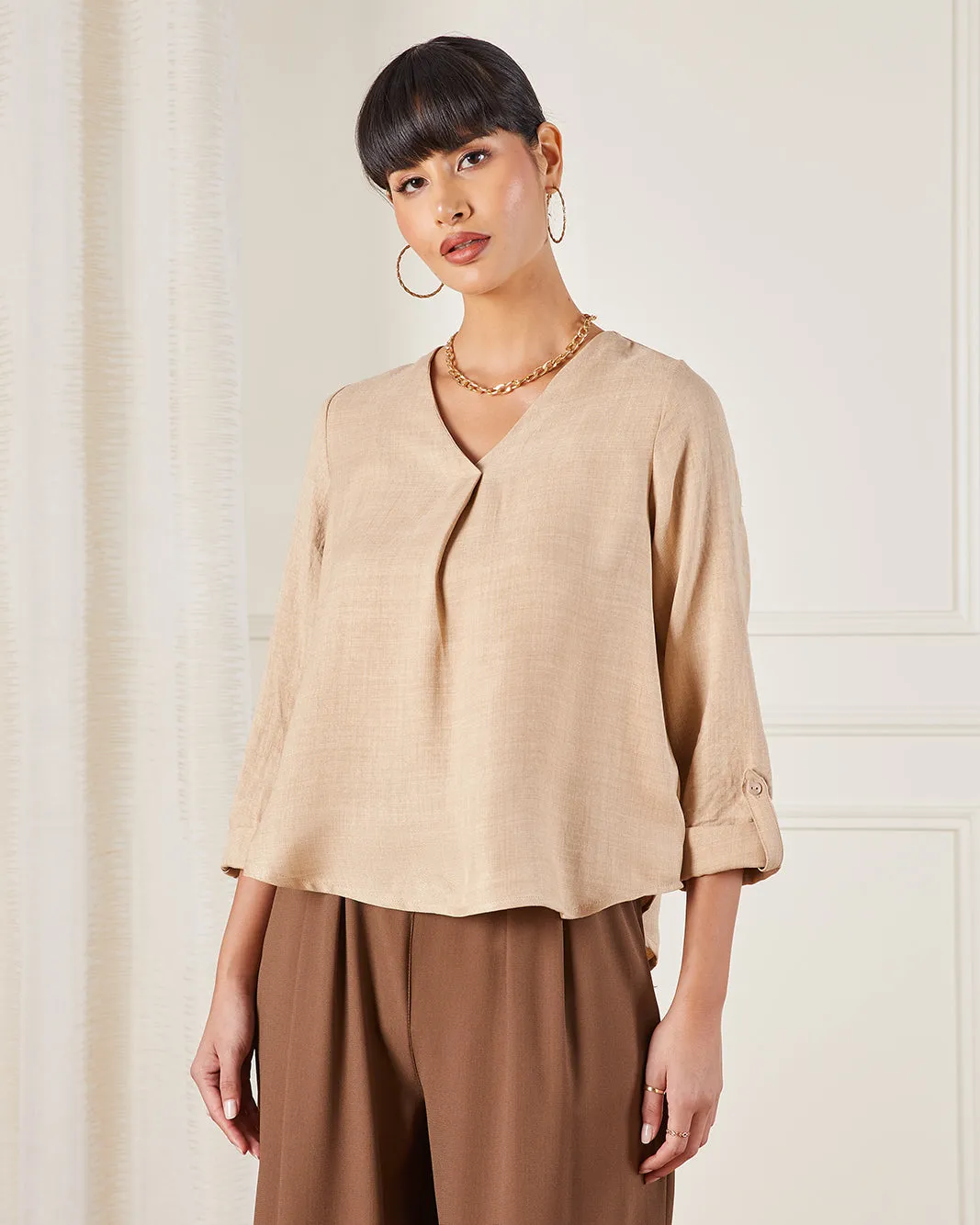Women Beige Plain Blouse sold by Redtag