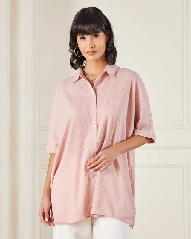 Women Pink Textured Shirt Blouse sold by Redtag