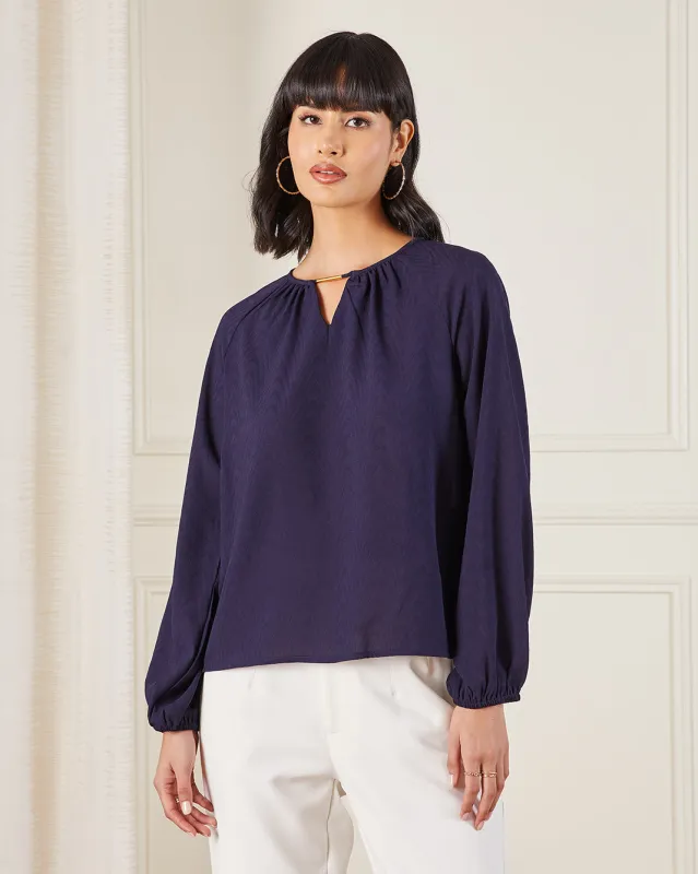 Women Navy Embellished Blouse sold by Redtag
