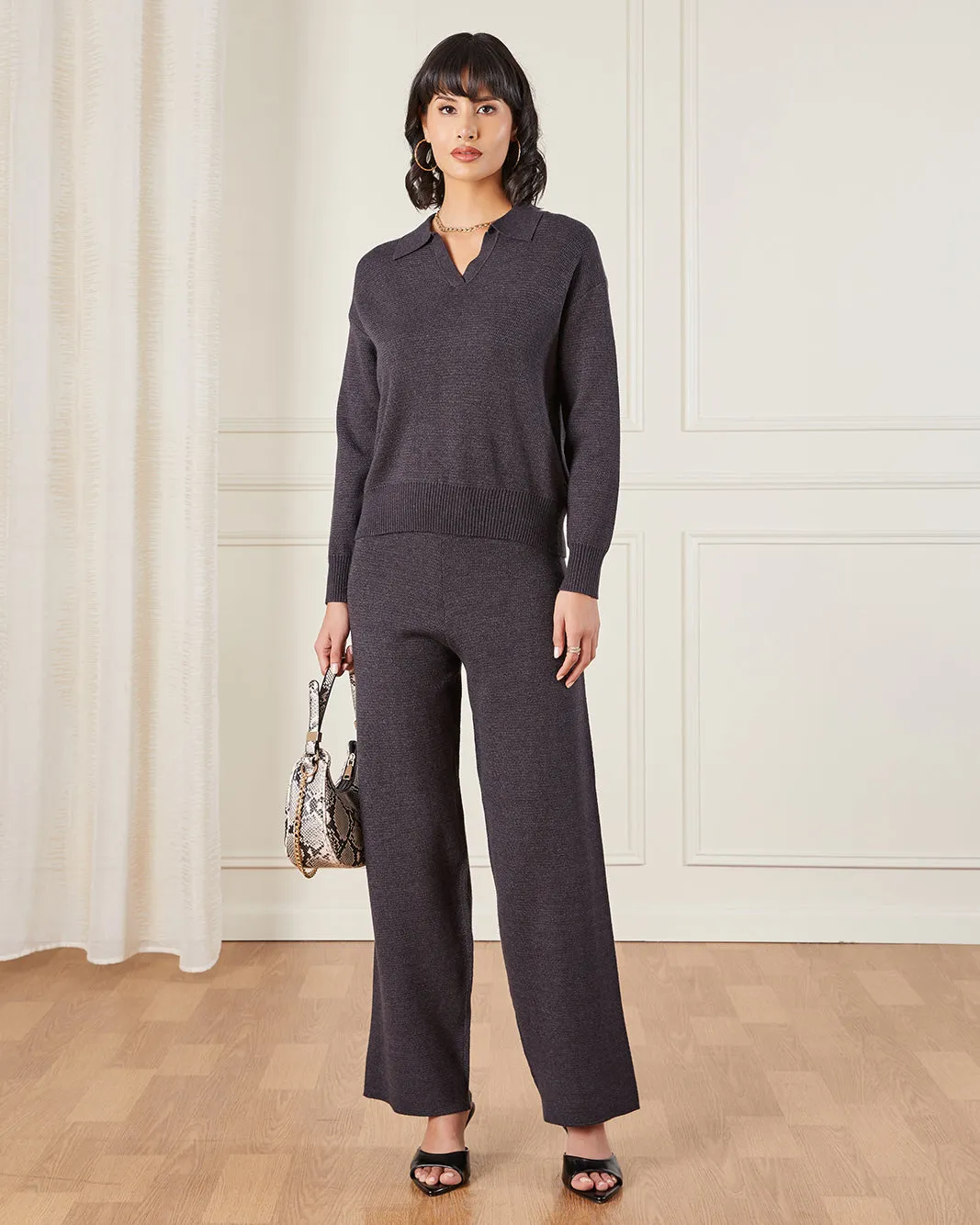 Women Grey Knitted Wide Leg Trousers sold by Redtag product image thumbnail 2