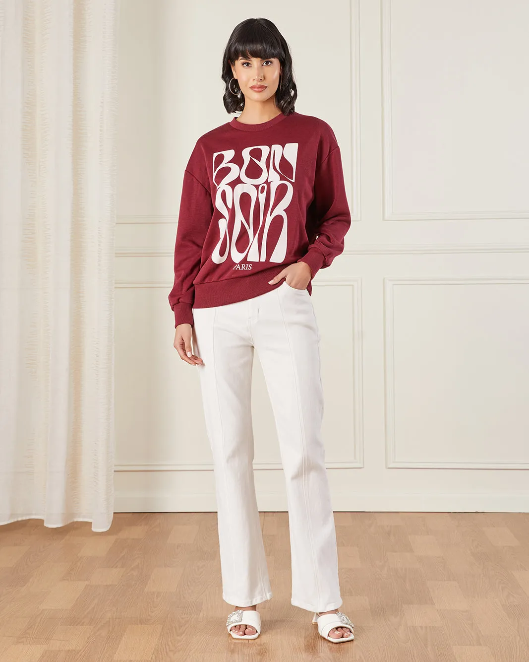 Women Burgundy Printed Sweatshirt sold by Redtag product image thumbnail 2