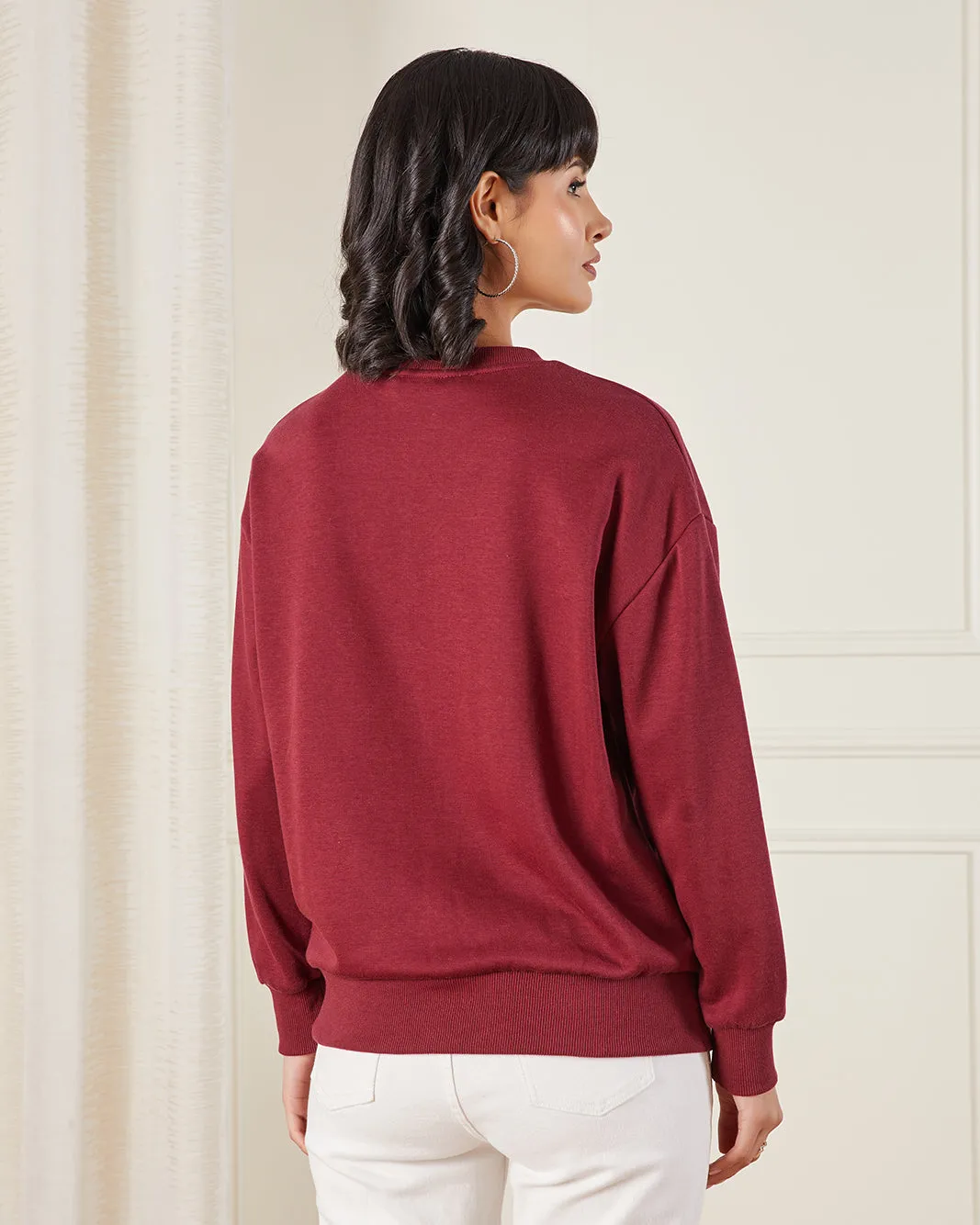 Women Burgundy Printed Sweatshirt sold by Redtag product image thumbnail 3