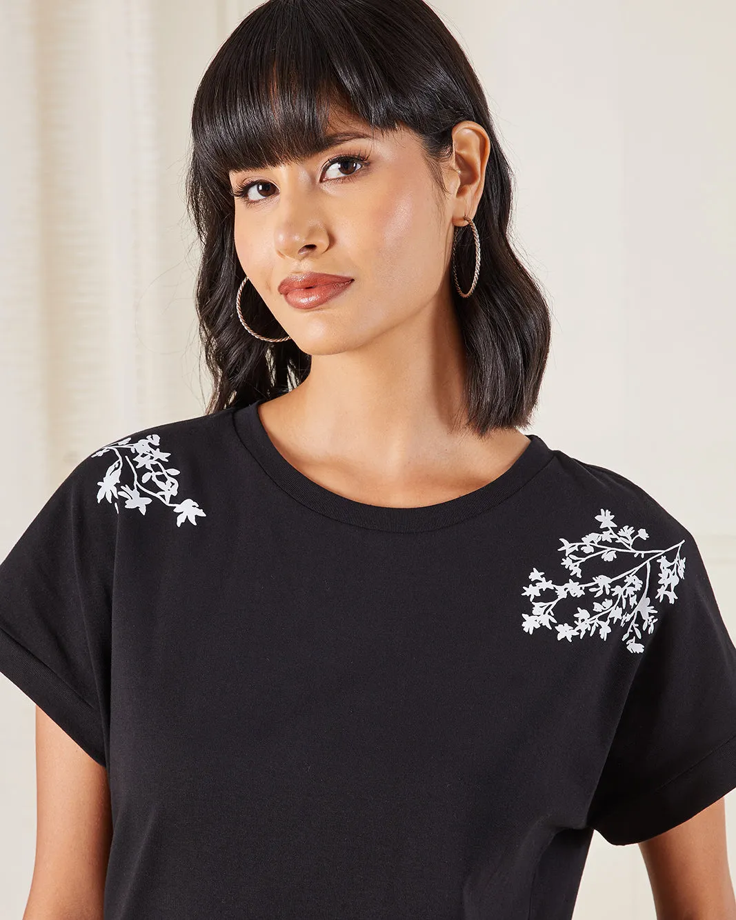 Women Black Floral Embroidery Jersey Top sold by Redtag product image thumbnail 4