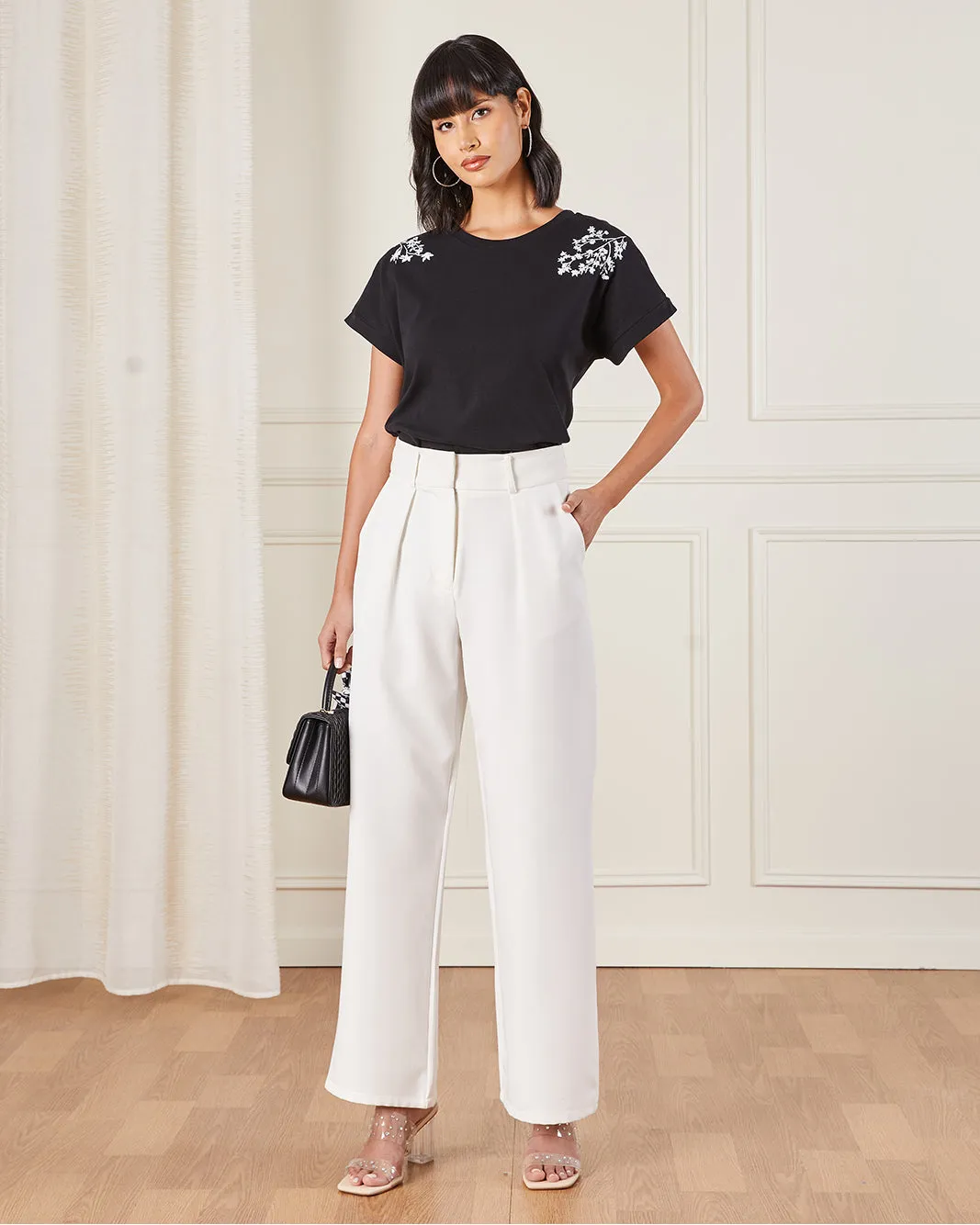 Women Black Floral Embroidery Jersey Top sold by Redtag product image thumbnail 2