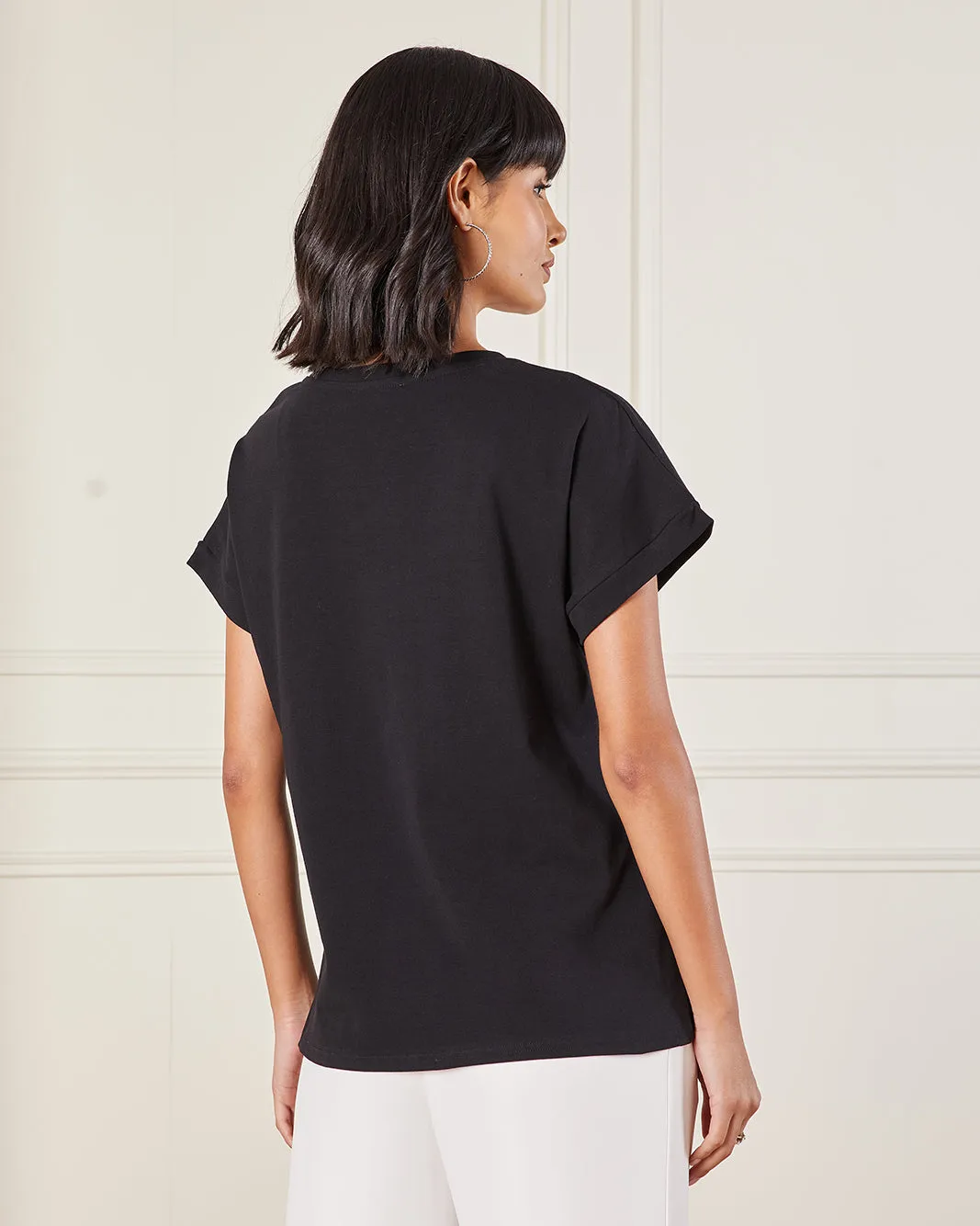 Women Black Floral Embroidery Jersey Top sold by Redtag product image thumbnail 3