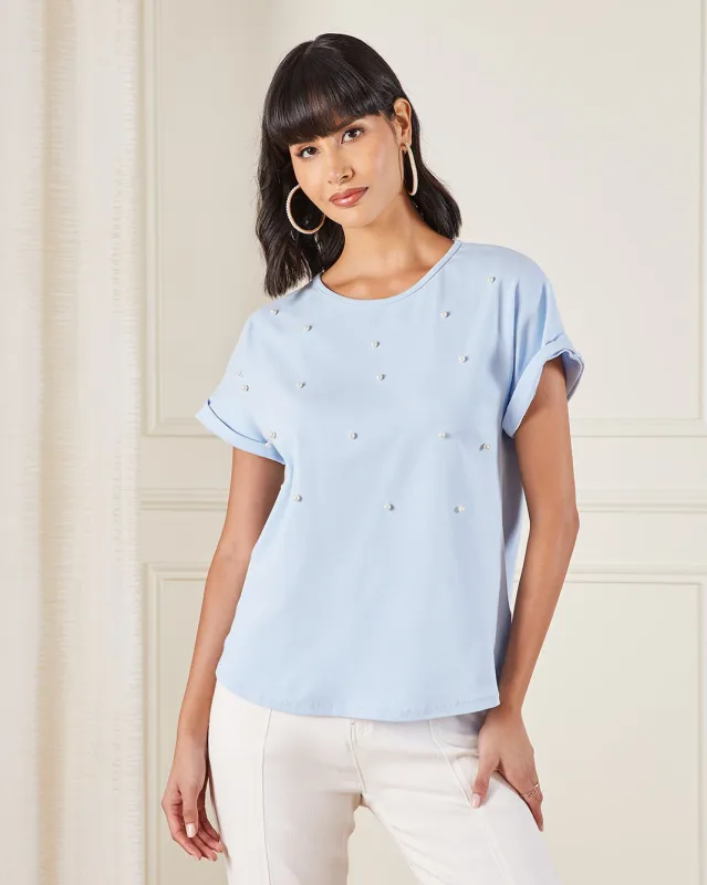 Women Blue Pearl Jersey Top sold by Redtag