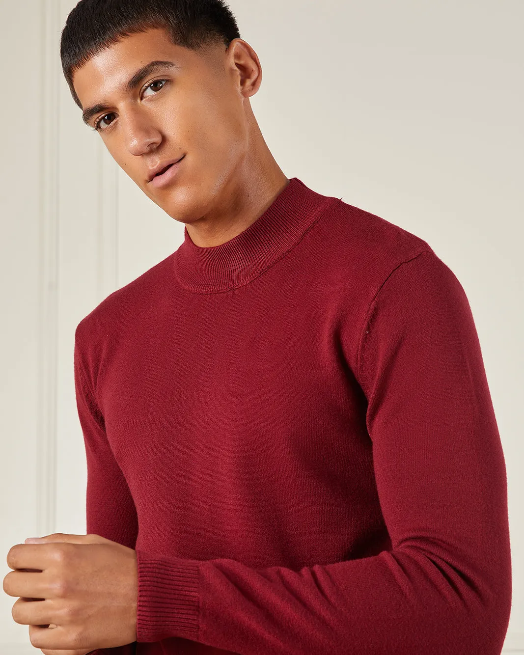 Men Burgundy High Neck Sweater sold by Redtag product image thumbnail 4