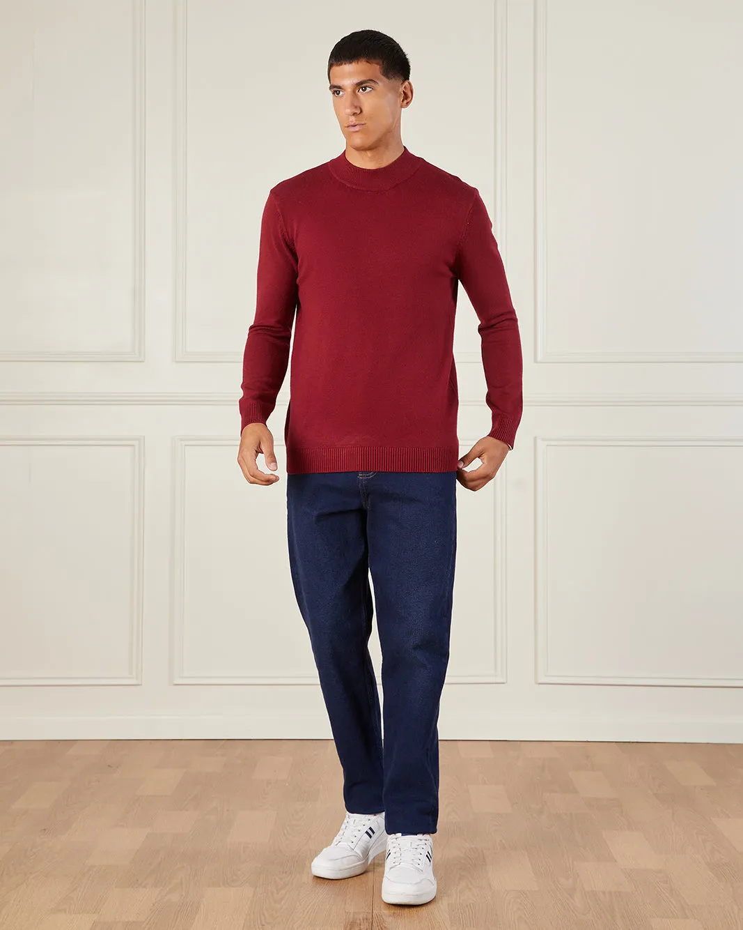 Men Burgundy High Neck Sweater sold by Redtag product image thumbnail 2