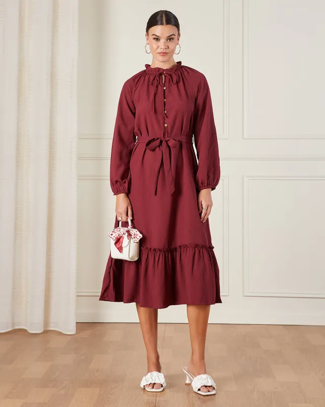 Women Burgundy Midi Casual Dress sold by Redtag