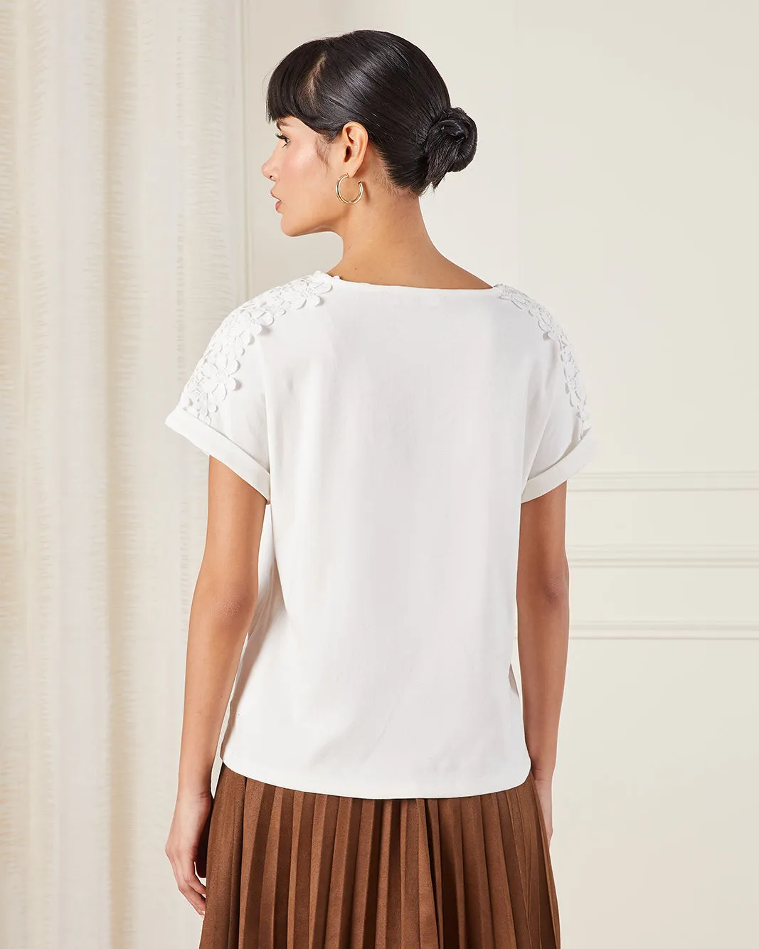 Women Ivory Floral Trim Jersey Top sold by Redtag product image thumbnail 3