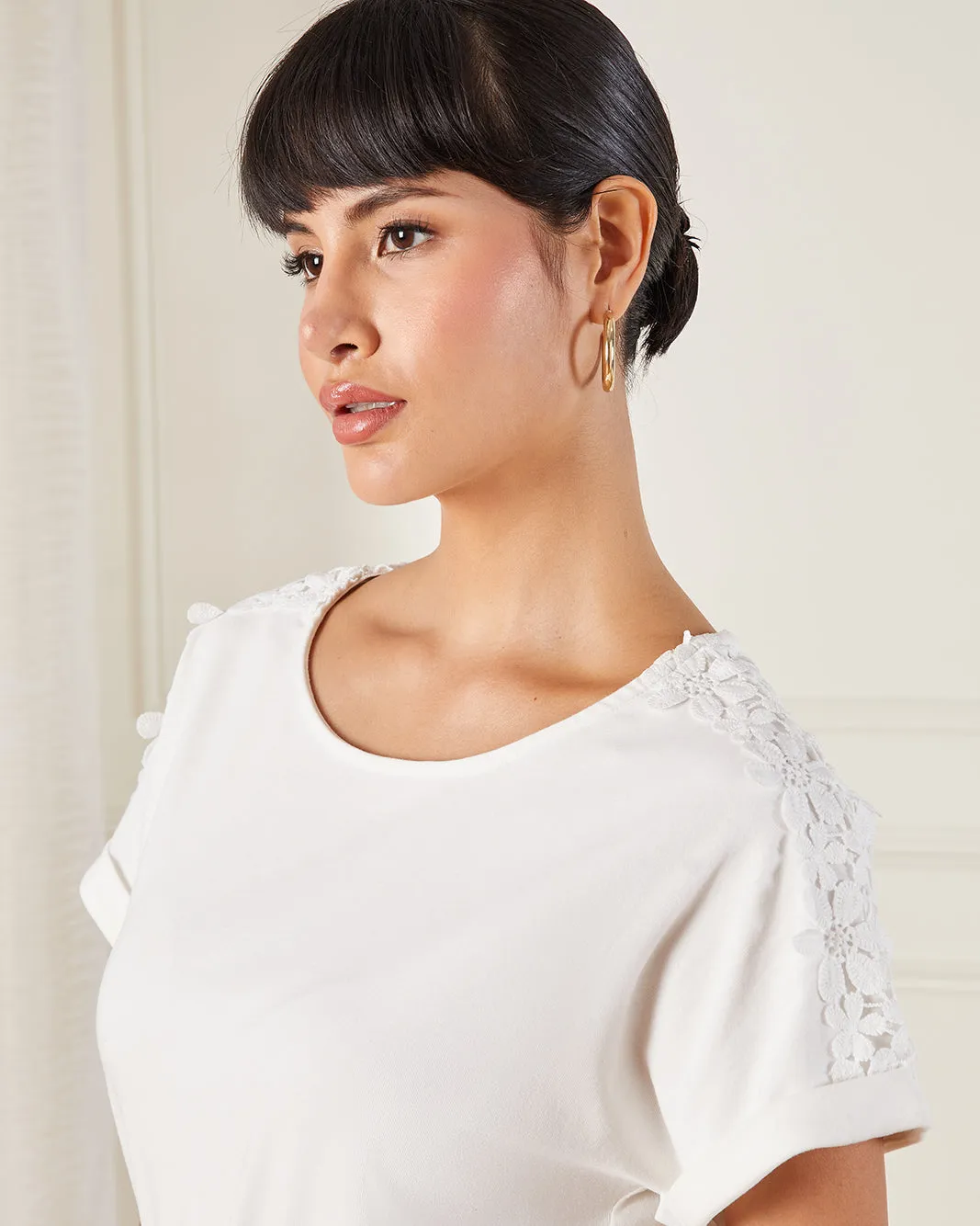 Women Ivory Floral Trim Jersey Top sold by Redtag product image thumbnail 4