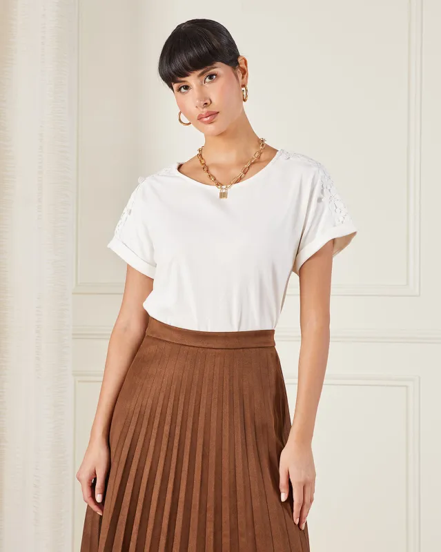 Women Ivory  Floral Trim Jersey Top sold by Redtag