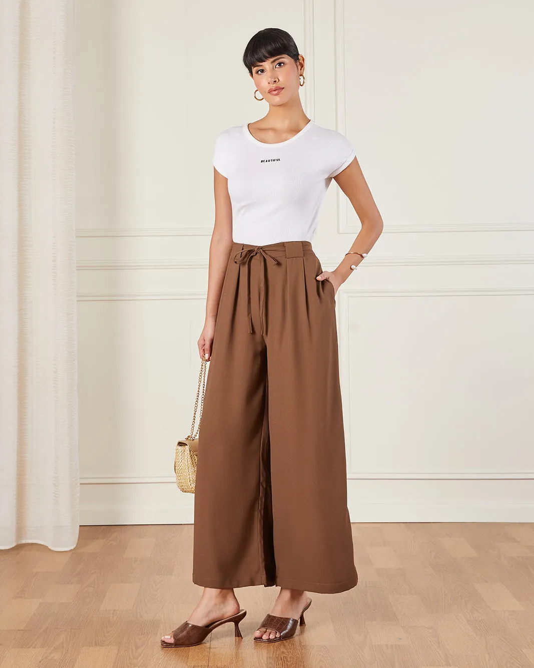 Women Brown Wide Leg Trouser sold by Redtag product image thumbnail 2