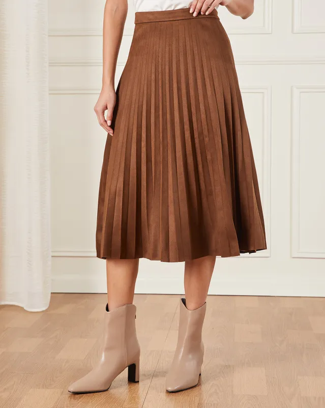 Women Brown Midi Pleated Skirt sold by Redtag