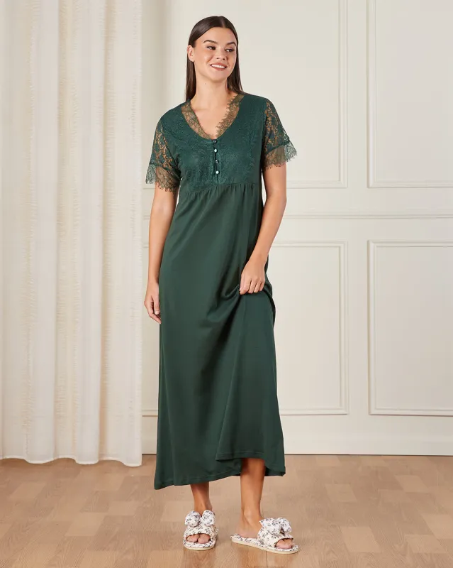 Women Green Lace Nightgown sold by Redtag
