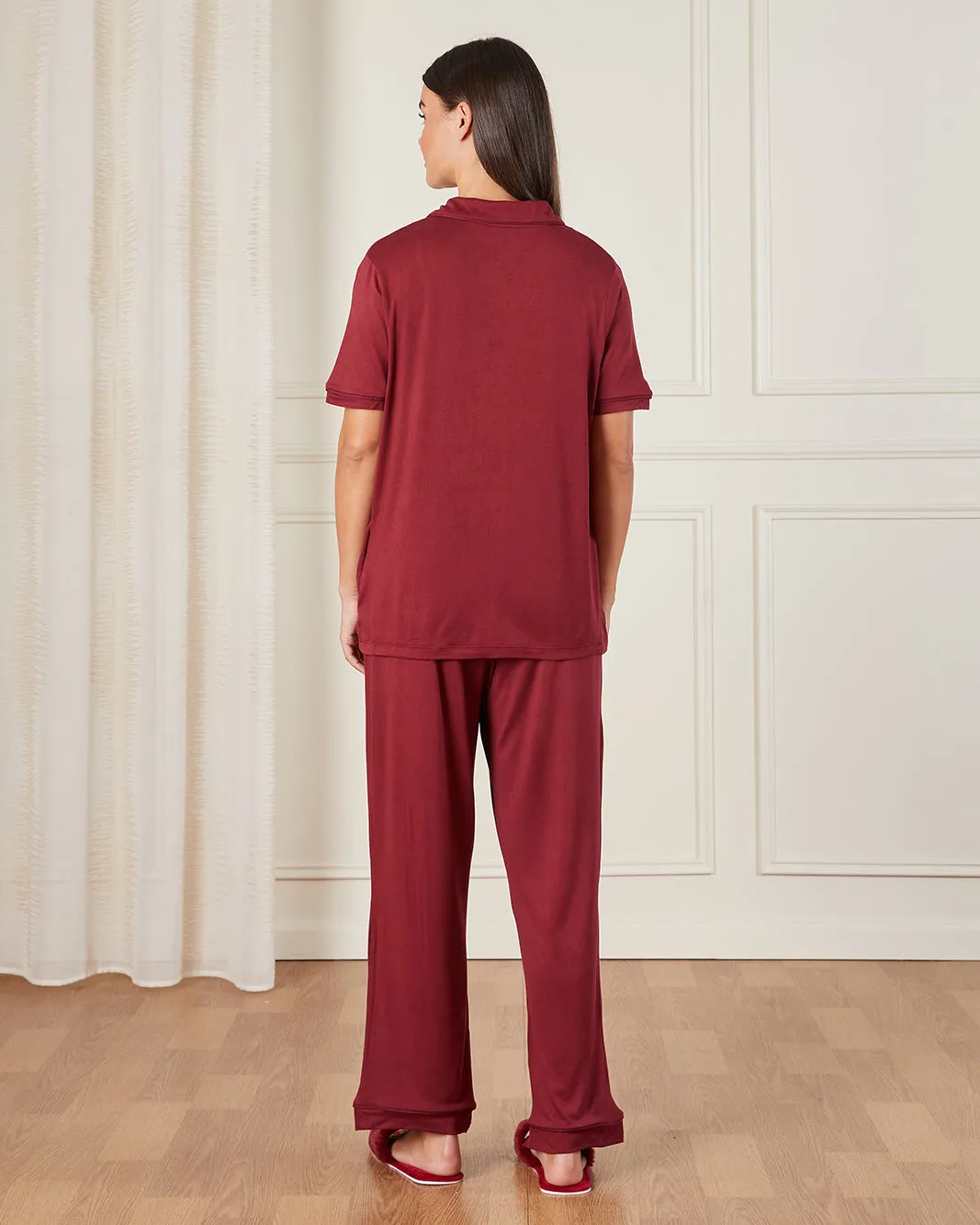 Women Red Collared Pyjama Set (2 Piece) sold by Redtag product image thumbnail 4