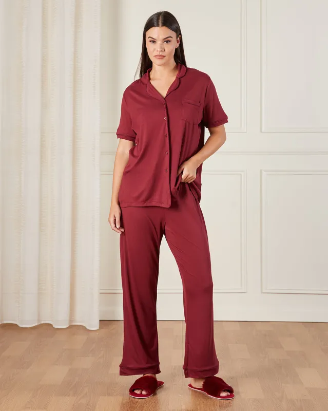 Women Red Collared Pyjama Set (2 Piece) sold by Redtag