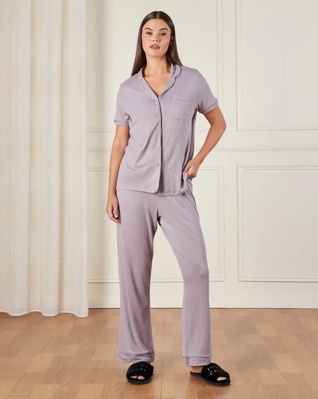 Women Lilac Collared Pyjama Set (2 Piece) sold by Redtag