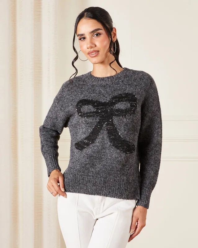 Women Charcoal Embellished Pullover sold by Redtag