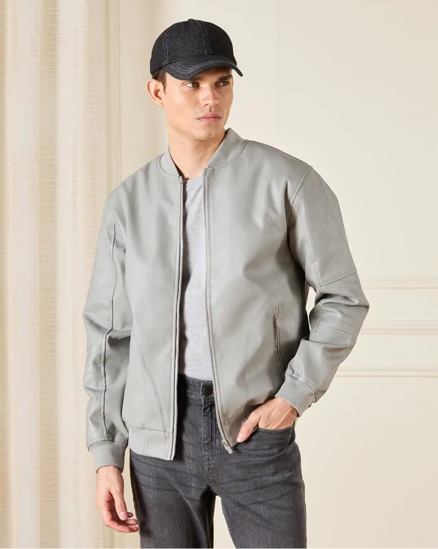 Men Grey Bomber Jacket With Sherpa Lining sold by Redtag