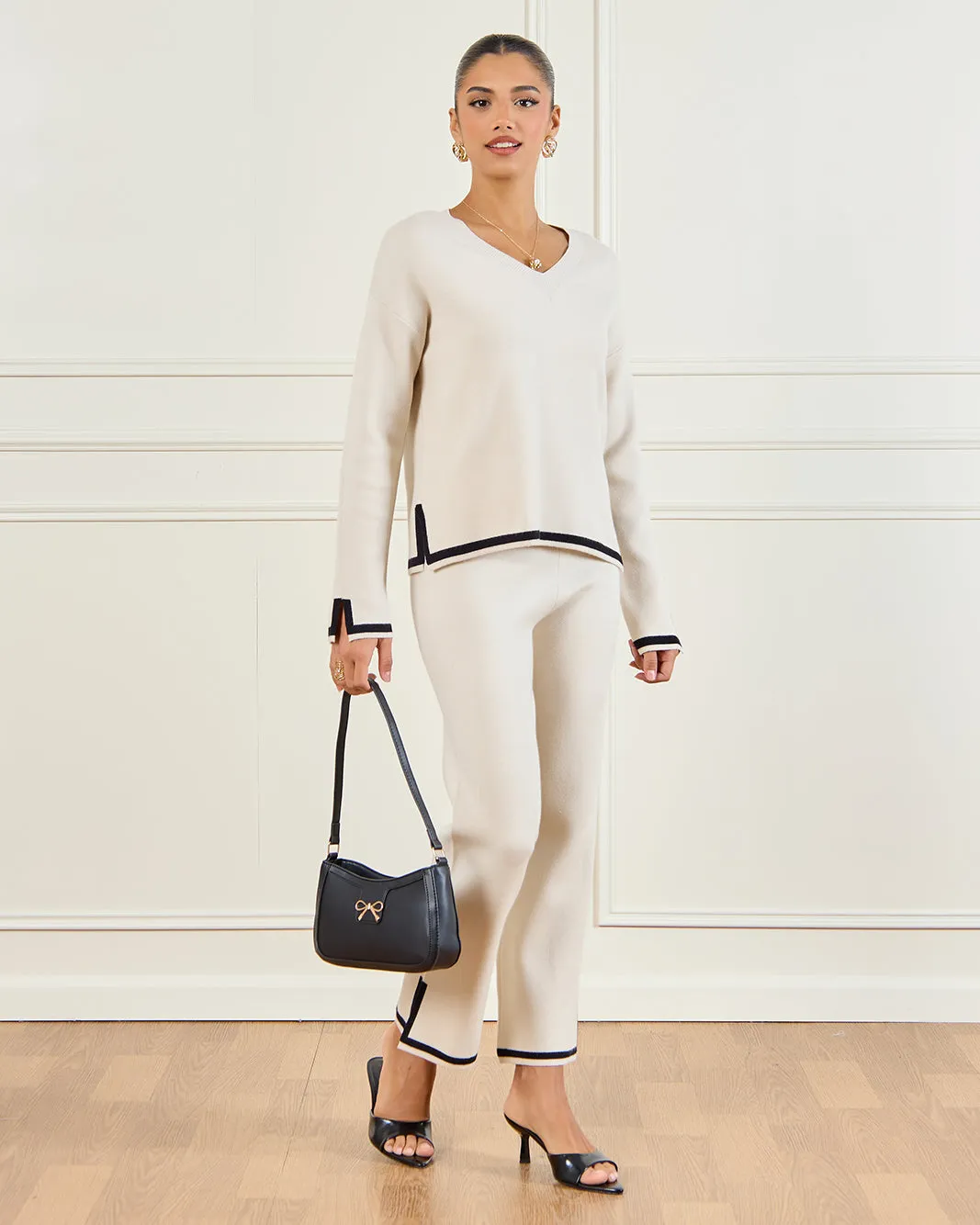 Women Cream Knitted Straight Fit Trousers sold by Redtag product image thumbnail 2