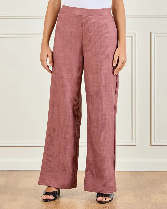Women Taupe Textured Wide Leg Trousers sold by Redtag