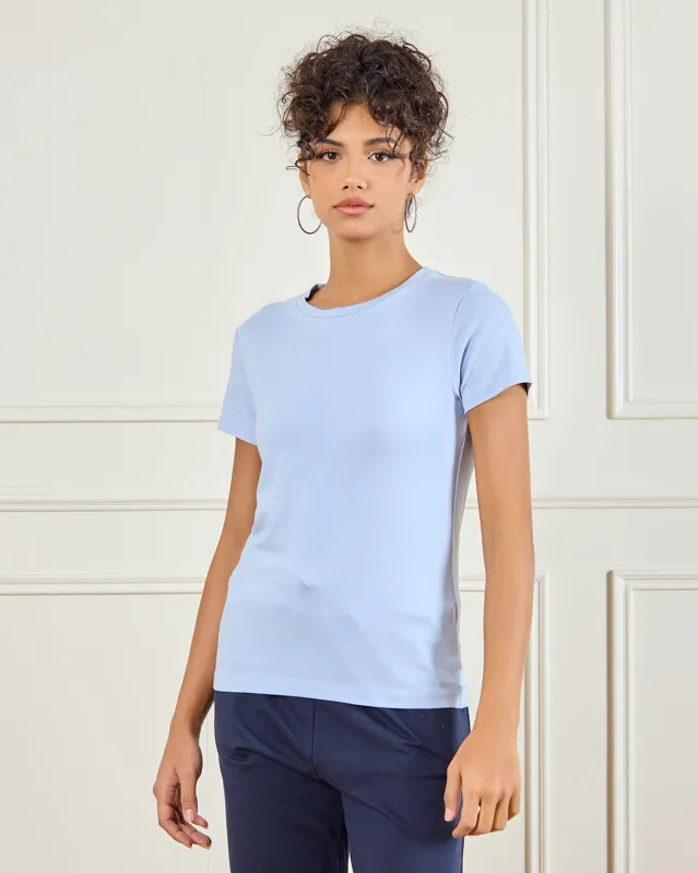 Women Blue Short Sleeve Basic T-Shirt sold by Redtag