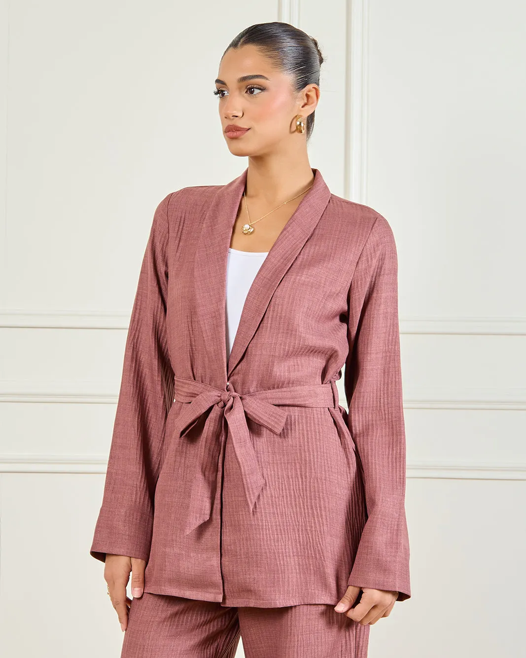 Women Taupe Textured Belted Kimono sold by Redtag