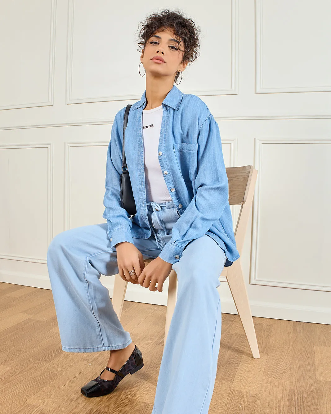 Women Blue Plain Denim Shirt sold by Redtag product image thumbnail 5