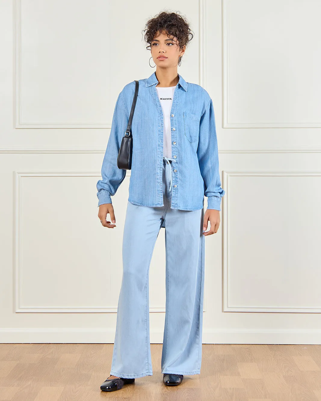 Women Blue Plain Denim Shirt sold by Redtag product image thumbnail 2