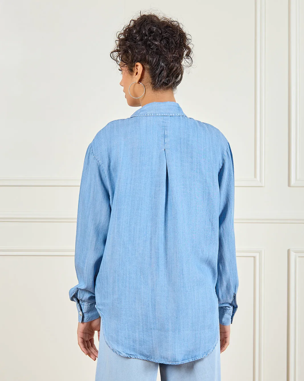 Women Blue Plain Denim Shirt sold by Redtag product image thumbnail 3